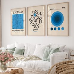 gallery wall art set of 3 prints, picasso print, picasso poster, bauhaus print, bauhaus poster, gallery wall bundle, blu