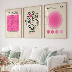 gallery wall art set of 3 prints, picasso print, picasso poster, bauhaus print, bauhaus poster, gallery wall bundle, pin