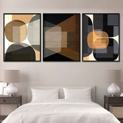 geometric line art abstract 3 piece wall art prints black modern wall decor extra large minimalist set 3 poster bedroom