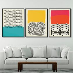 geometric line art boho 3 piece wall art print mid century modern decor extra large minimalist poster set bedroom scandi