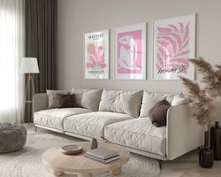 henri matisse pink poster set of 3 matisse abstract print set minimalist matisse leaf exhibition wall art matisse printa