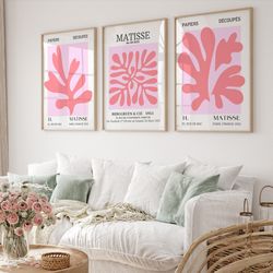 henri matisse set of 3 wall art, gallery wall set, pink matisse print set, matisse posters, matisse exhibition poster, m