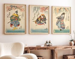 japanese wall art set of 3 poster, art print, japanese waves wall art set, japanese art, japanese gifts, poster prints,