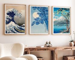 japanese wall art set of 3 poster, art print, japanese waves wall art set, japanese art, japanese gifts, poster prints,