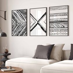 minimal modern gallery wall art set of 3 black and white simple abstract art living room decor modern line drawing, prin