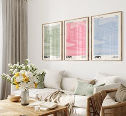 set of 3 positive posters, aesthetic wall art, retro gradient poster, typography art print, trendy apartment room decor,