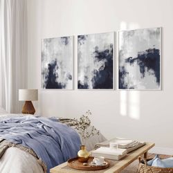 set of 3 printable wall art navy blue minimalist poster abstract gallery wall art apartment decor bedroom wall art ocean