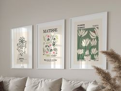 set of 3, matisse cutout, matisse print, flower market print, flower market poster, set of three wall art,