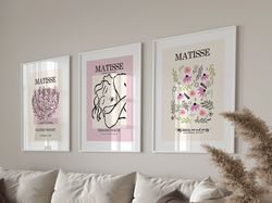 set of 3, matisse print, matisse tree cutout, matisse woman, exhibition poster, set of three wall art, gallery wall,pink