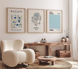 set of 3, set of 3 wall art, matisse print, matisse cutout, yayoi kusama print set, keith haring print, gallery wall set