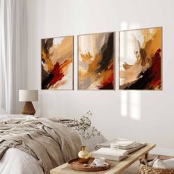 set of 3 terracotta wall art burnt orange abstract gallery wall set earth tones wall art bedroom poster set printable wa