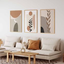 set of 3 wall art abstract minimalist wall art farmhouse decor beige terracotta wall art leaf print modern printable gal