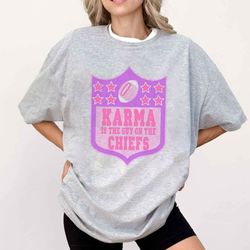 karma is the guy on the chiefs coming straight home to me, 90s vintage kelce swift unisex tee, gift for her