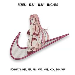 zero two embroidery design file, darling in the franxx anime embroidery design, anime pes design, machine enbroidery
