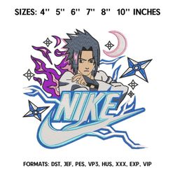 uchiha sasuke embroidery design file / naruto anime embroidery design/ machine embroidery pattern. pes dst exp nike logo