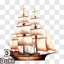 vintage sailing ship at sea png design 147