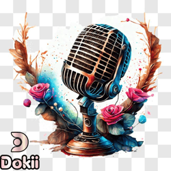 vintage microphone with roses png design 145