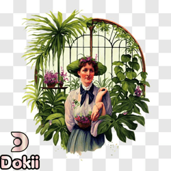 woman gardening with her pet bird png design 150