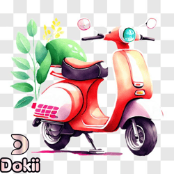 vintage pink motor scooter with sidecar in black and white png design 155