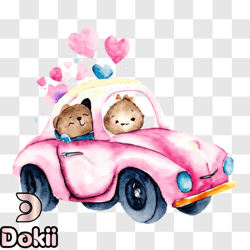 two bears celebrating valentines day in a pink car png design 166