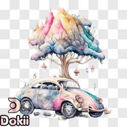 colorful volkswagen beetle in nature png design 167