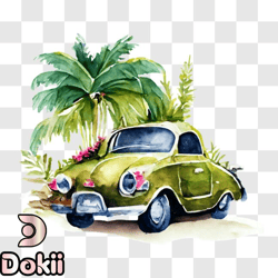 vintage car in a tropical paradise png design 171