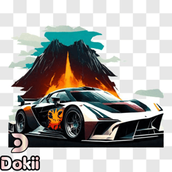 high speed racing car with active volcano background png design 173