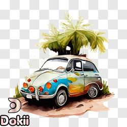 vintage car on a tropical beach png design 181