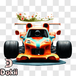 orange race car with flower design png design 184