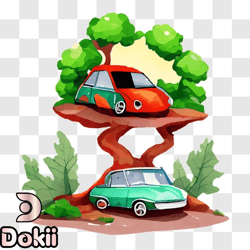 cars resting on tree tops   unusual and captivating image png design 185