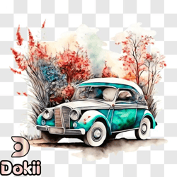 vintage car watercolor painting png design 187