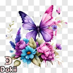 colorful butterfly on a bed of flowers png design 190