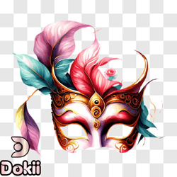 colorful venetian style mask with feathers and floral design png design 192