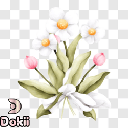 beautiful bouquet of white flowers and pink tulips png design 194