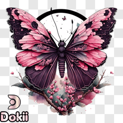 beautiful pink butterfly on a branch with pink flowers png design 195