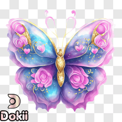 beautiful butterfly with pink roses on its wings png design 206