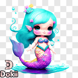 beautiful blue haired mermaid in the water png design 219