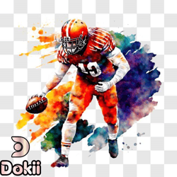 football player in orange uniform on colorful background png design 302