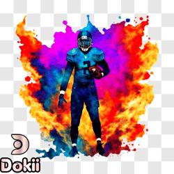 colorful football player with smoke and flames png design 312