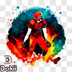 football player holding a football in front of splashes of colorful paint png design 319