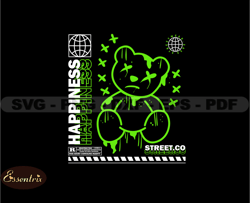 teddy happiness stretwear, teddy bear tshirt design, streetwear teddy bear png, urban, dtg, dtf 111