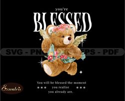 blessed teddy bear stretwear, teddy bear tshirt design, streetwear teddy bear png, urban, dtg, dtf 116