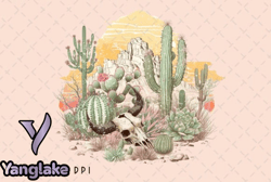 cow skull desert sun cactus vintage png design 03