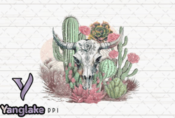 cow skull desert cactus vintage png design 05