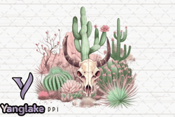 cow skull vintage desert cactus png design 04