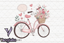 pink bicycle watercolor vintage clipart design 01