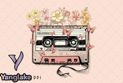 retro cassette tape flowers vintage png design 12