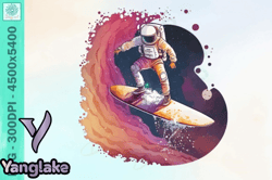 astronaut surfing vintage png watercolor design 72