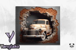 3d old pickup cracked hole tumbler wrap design 137