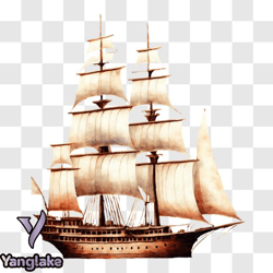 vintage sailing ship at sea png design 147